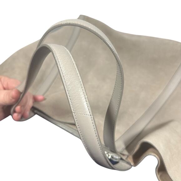 Reiss Beige Suede Slouchy Tote Bag Leather Trim Soft Unstructured Shoulder Purse - Picture 12 of 15